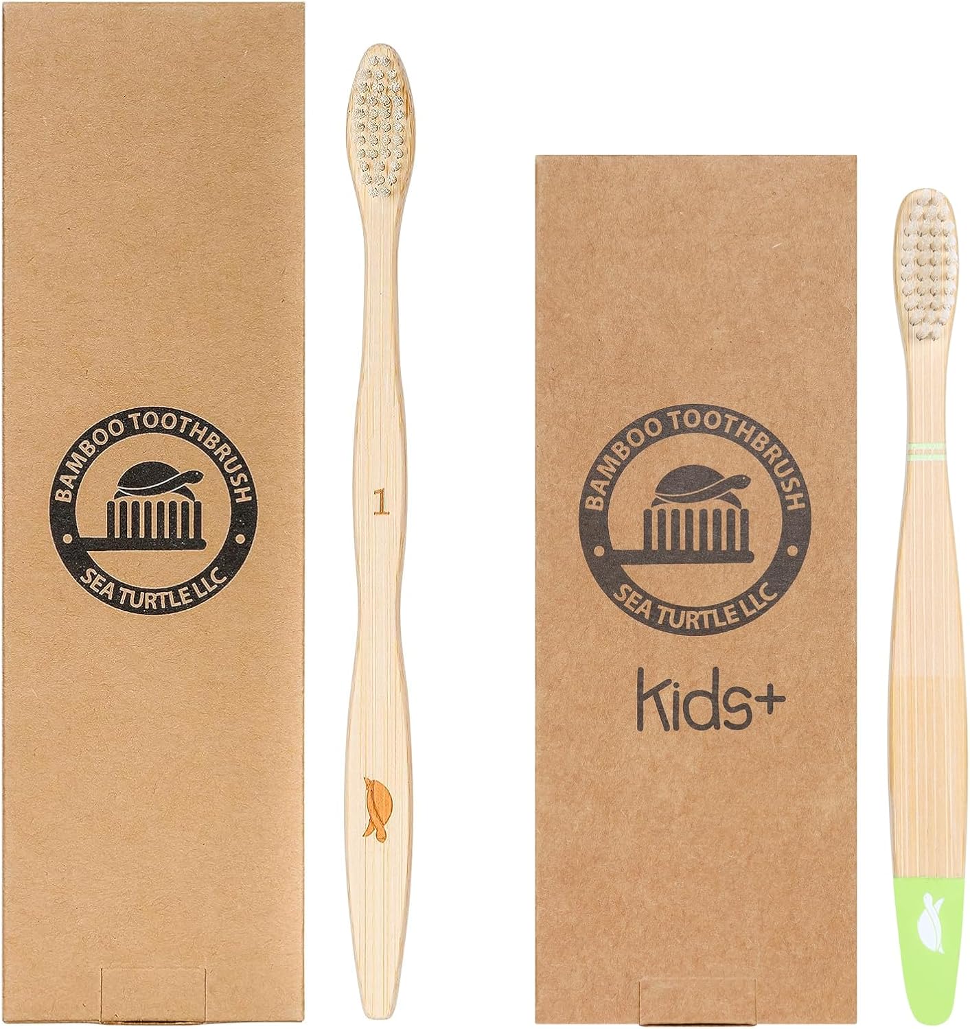 Sea Turtle Bundle Adult and Kids Toothbrushes, Plant-Based, Bristles Bamboo Toothbrush, Entire Family Bundle for Adults and Kids (4 Pack Each)