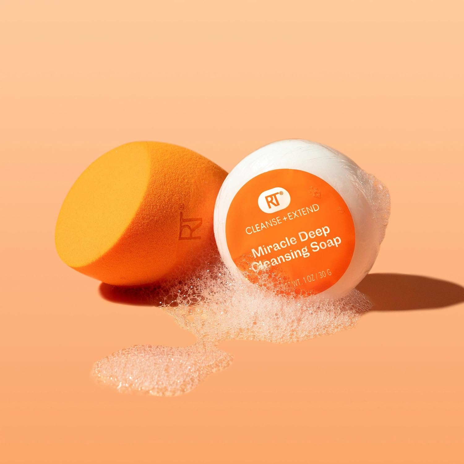 Real Techniques Miracle Blend + Cleanse 3 Piece Set, Makeup Sponge For Blending Foundation & Solid Soap For Deep Cleaning Sponges, Includes Travel Storage Tote, Cruelty-Free, & Latex-Free