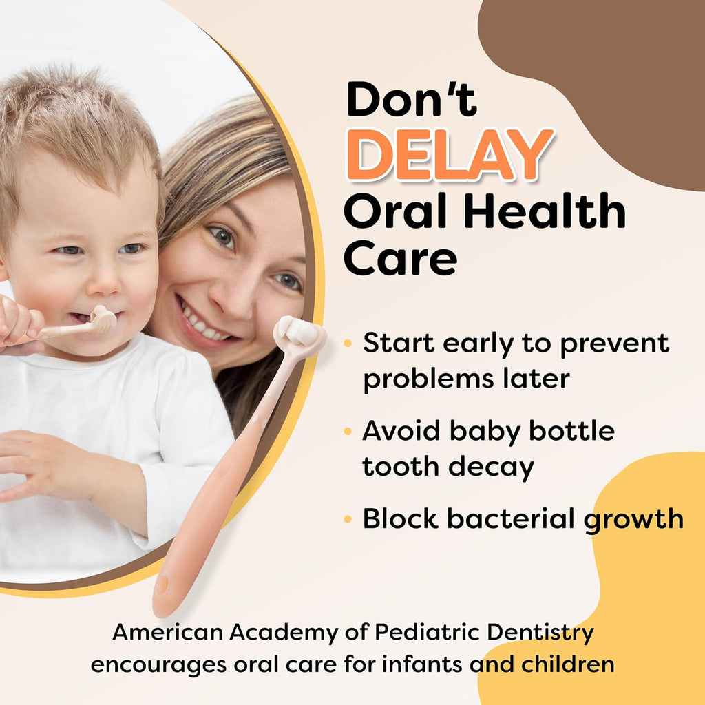 Trueocity Baby Toothbrush 12 Months and Up, Toddler Toothbrush, Extra Soft Toddler Toothbrushes 1-2 2-4, Toothhugger High Efficient 3 Sides,Infant Training Brush, 10,000 Ultra-Soft bristles (Apricot)