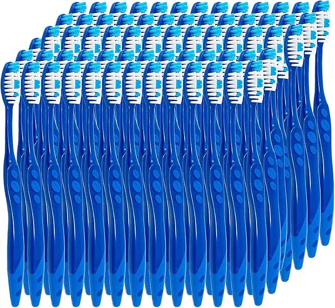 Pre Pasted Disposable Toothbrushes Individually Wrapped | Regular Size Head, Soft Bristle Hygienic & Economical | Great for Travel Camping Guestroom Car Office School Hotel Airbnb Gifts (72 Pack)