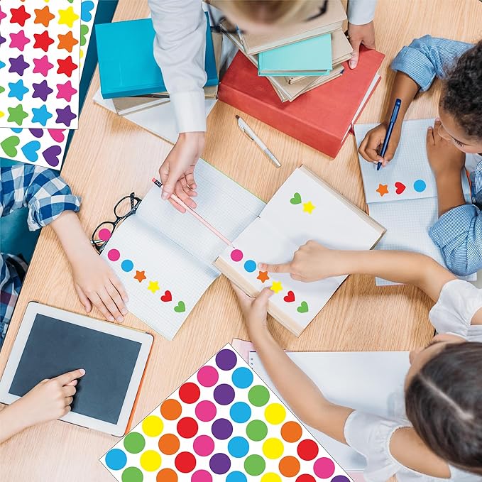 2150 Pcs Star Heart Dot Stickers for Kids Rainbow Reward Small Shape Self Adhesive Sticker for School Classroom Student Teacher Supplies Behavior and DIY Decoration