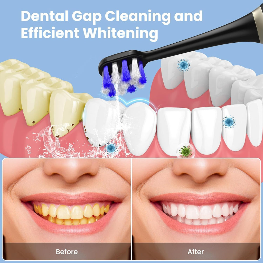 Portable Water flosser with Electric Toothbrush, 2 in 1 Teeth Cleaning Kit, Electric Toothbrush and flosser Combo, Water Flosser for Travel and Home (Black)