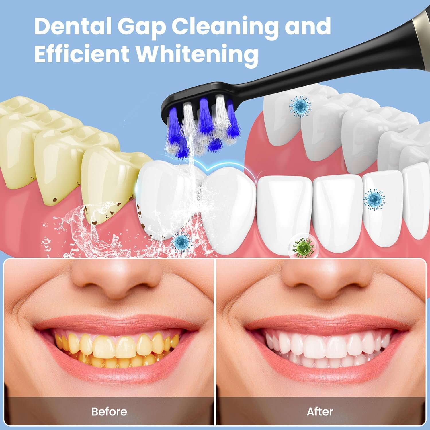 Portable Water flosser with Electric Toothbrush, 2 in 1 Teeth Cleaning Kit, Electric Toothbrush and flosser Combo, Water Flosser for Travel and Home (Black)