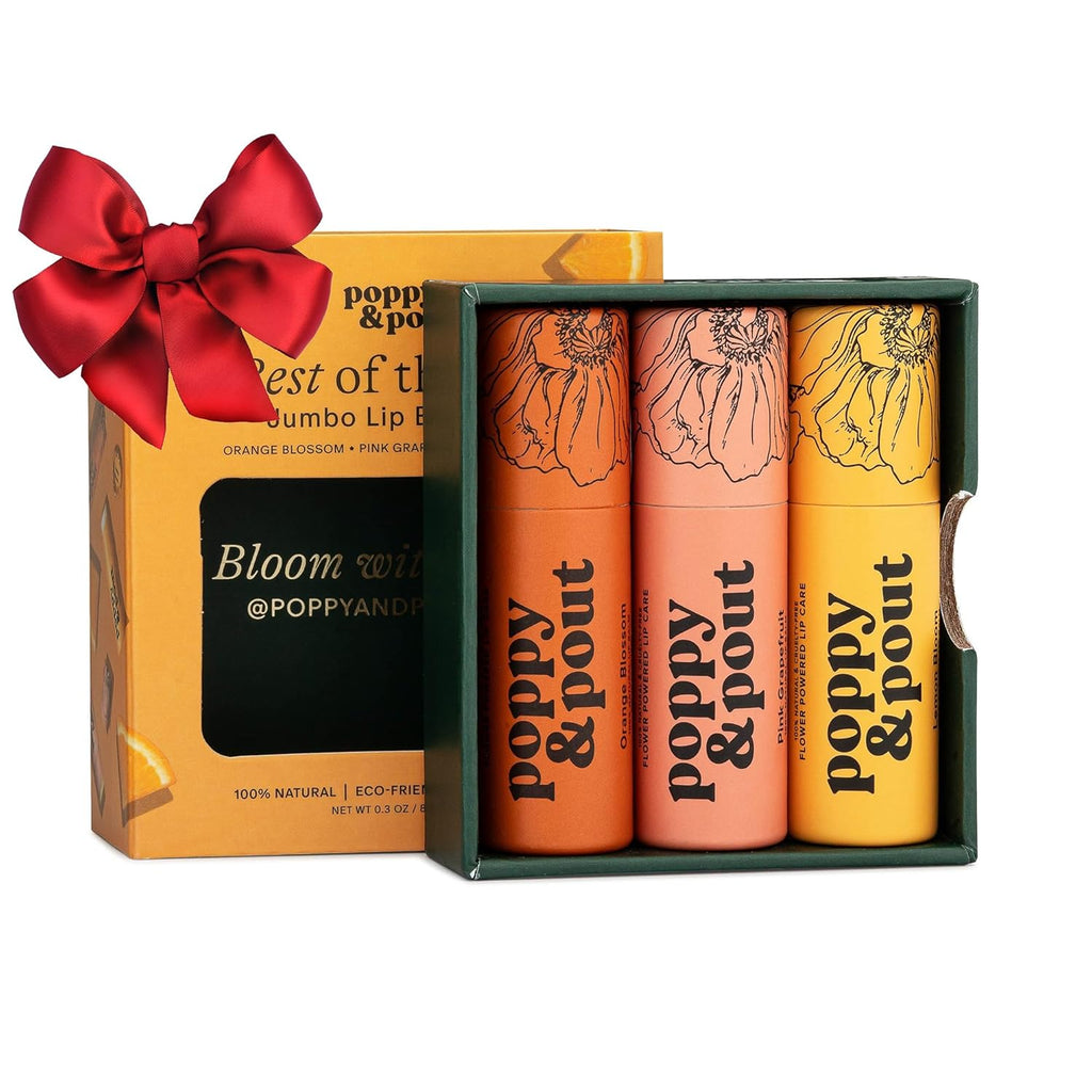 Jumbo Lip Balm Gift Set (3-Pack, Citrus Flavors) | Poppy & Pout All Natural Lip Balms & Moisturizers | Hydrates with Beeswax, Vitamin E, Organic Coconut Oil | Cruelty-Free | Recyclable Cardboard Tube