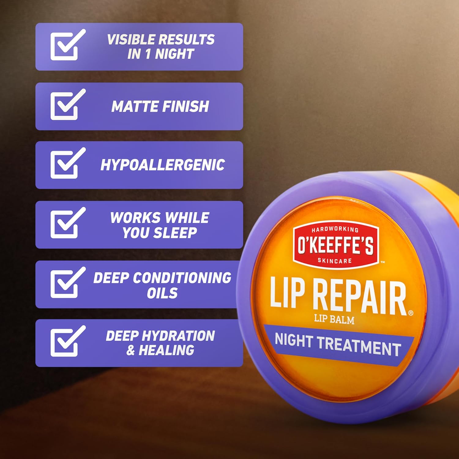 O'Keeffe's Lip Repair Night Treatment Lip Balm for Dry, Cracked Lips - 0.25 Ounce Jar (2 Pack) - Moisturizer for Extremely Cracked, Dry Lips