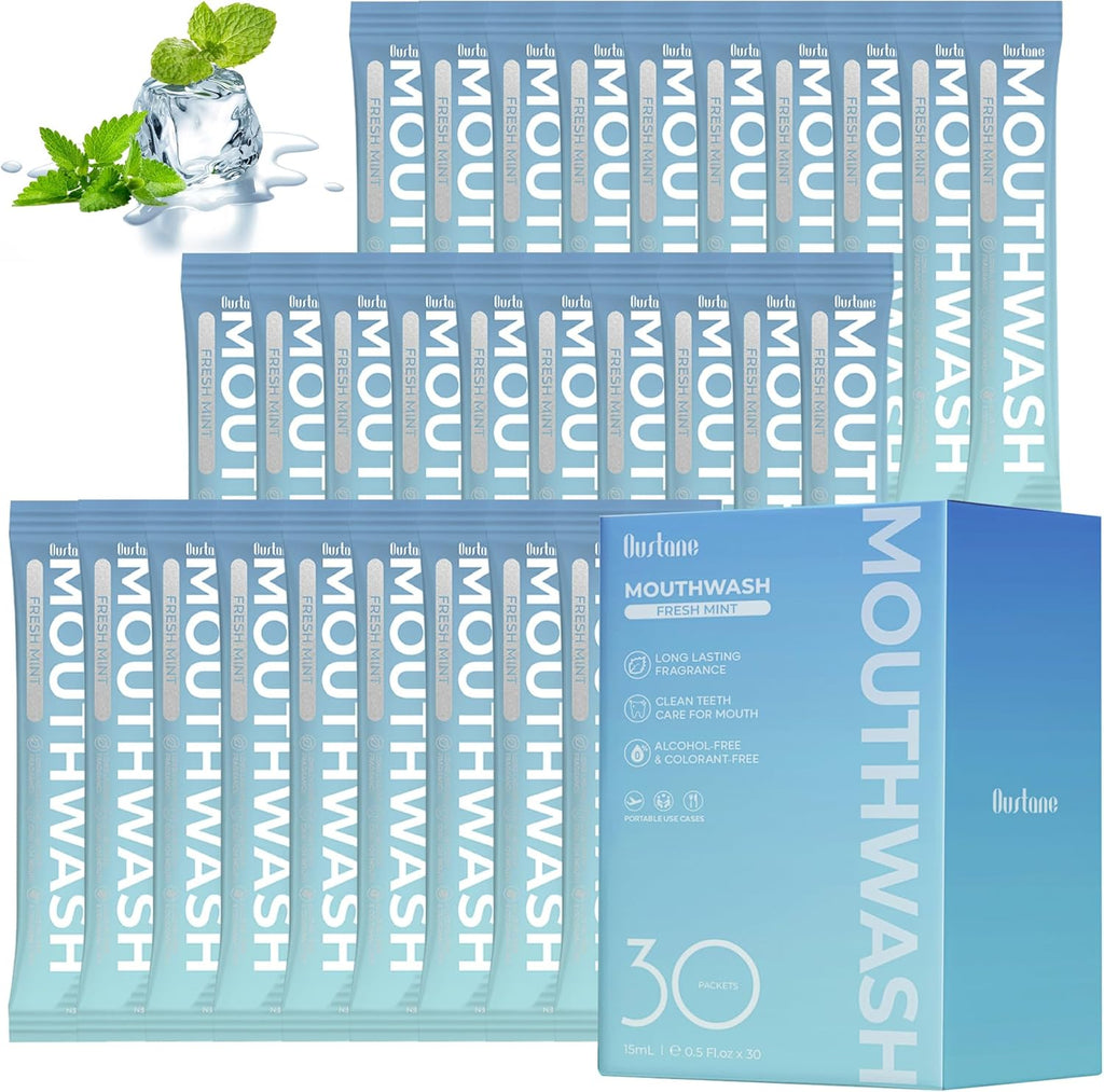 Mouthwash Travel Size Portable Packets to Go, Alcohol & Fluoride Free Fresh Mint MouthwashStrips for Superior Oral Hygiene,30 Individual Disposable Mouthwash Packs(Pack of 30)