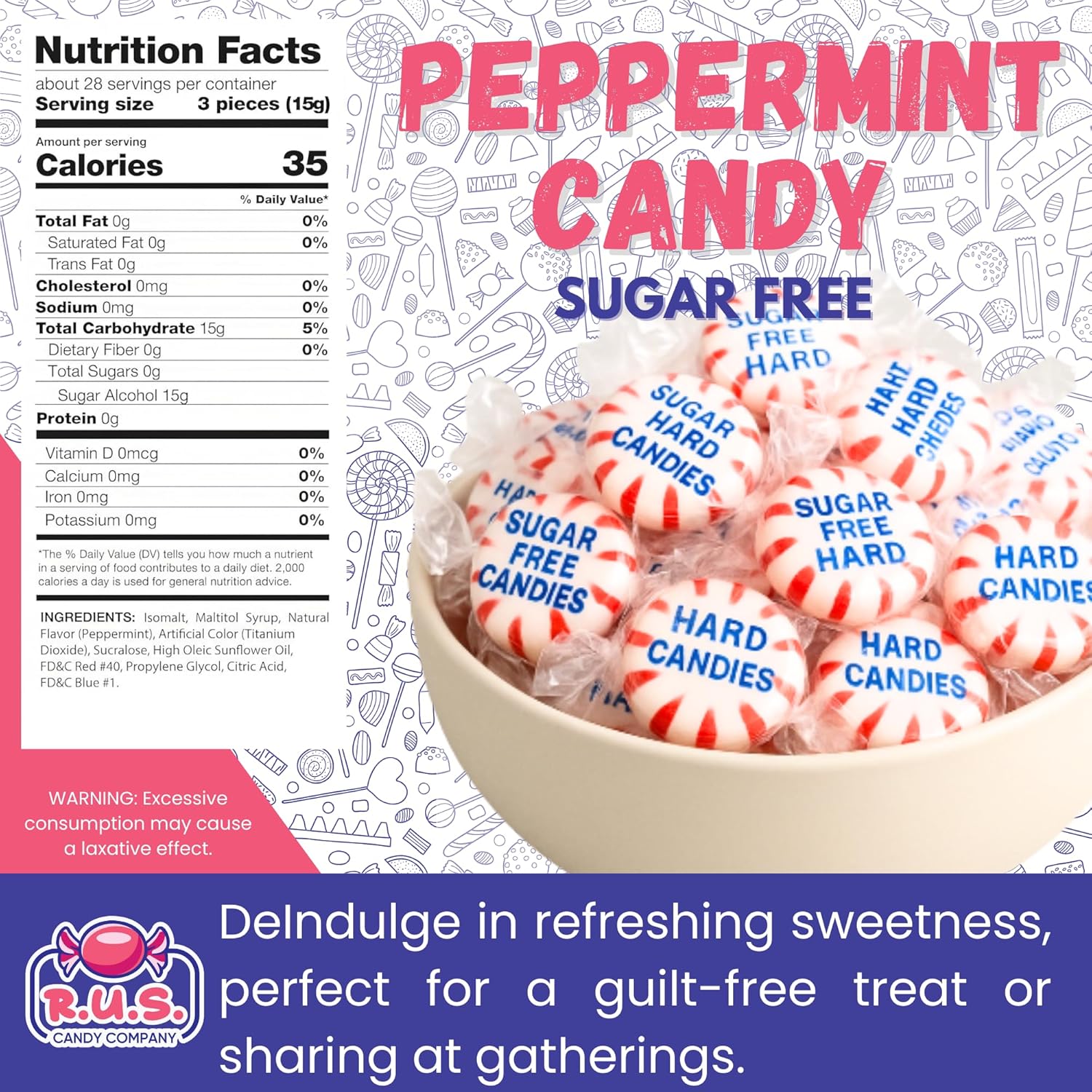 Sugar Free Peppermint Hard Candy Starlight – About 75 Individually Wrapped Breath Mints – Bulk 1 Pound Bag – Refreshing Mint Flavor – Keto Friendly, Diabetic Candy, Gluten Free
