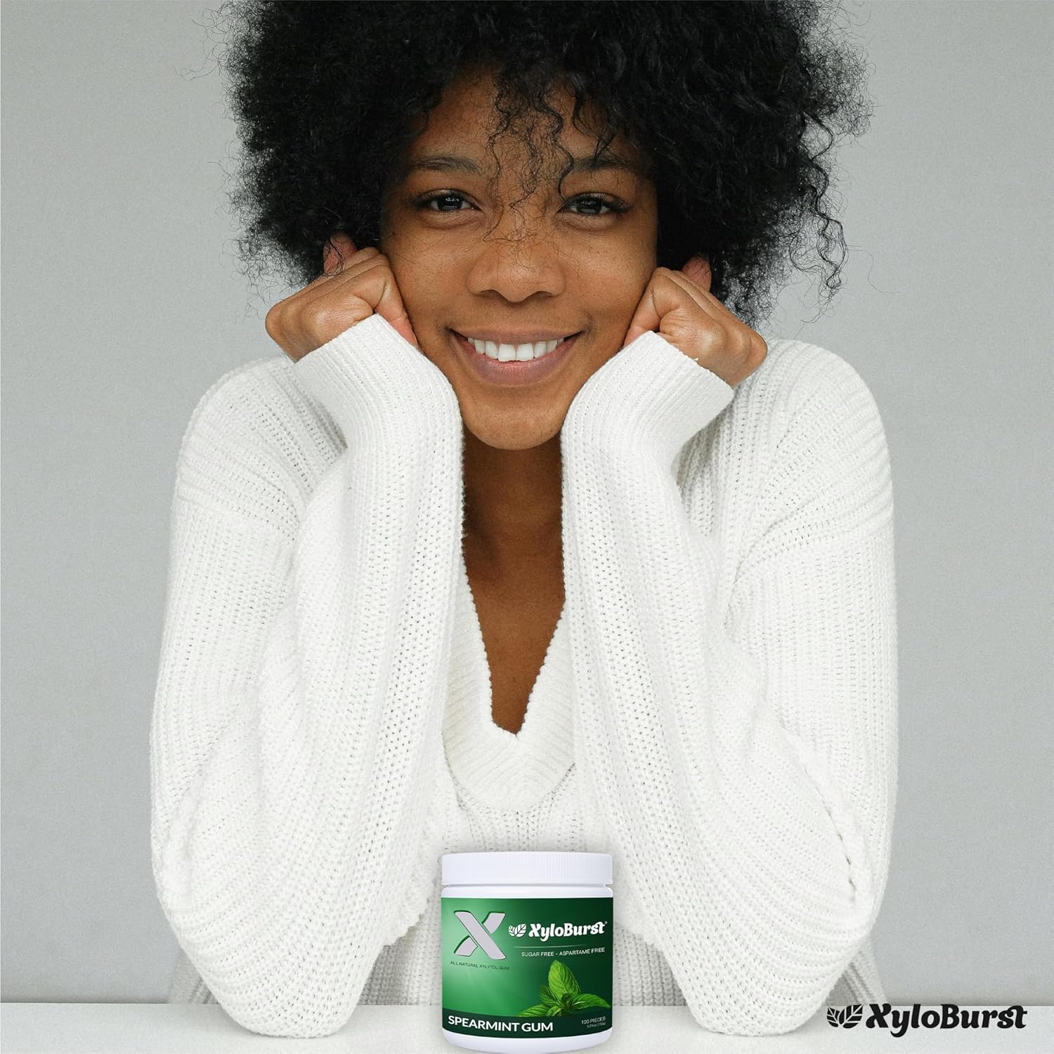 XyloBurst Gum | Xylitol Chewing Gum | Sugar Free, Gluten Free, Keto Friendly | Aspartame Free Gum For Oral Health | Spearmint | 100-Count Jar