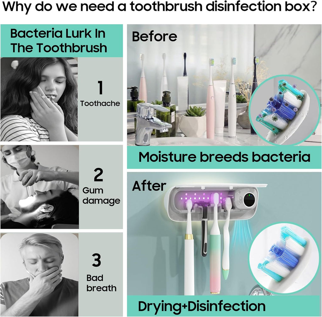 BlueBark UV Toothbrush Holders for Bathrooms, Air DryingHolder Smart Home Bathroom Accessories, Timer Function & 5 Toothbrush Slots, Toothbrush Holder Wall Mounted with Replaceable Slot