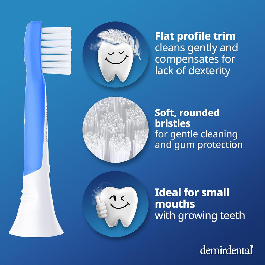 demirdental Kids Mini Toothbrush Heads Compatible with Philips Sonicare Compact Kids Toothbrush Heads - Replacement Heads Sensitive - Brush Heads from Ages 3 to 6 - Dark Blue - Replaces HX6038-8 Pack