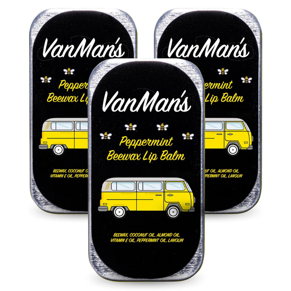 Vanman’s - Handmade Peppermint Beeswax Lip Balm (3 Pack) - Peppermint Lip Balm with Rosemary, Almond and Coconut Oil - Bee Balm with Vitamin E - Ideal for Dry Lips - 2 oz