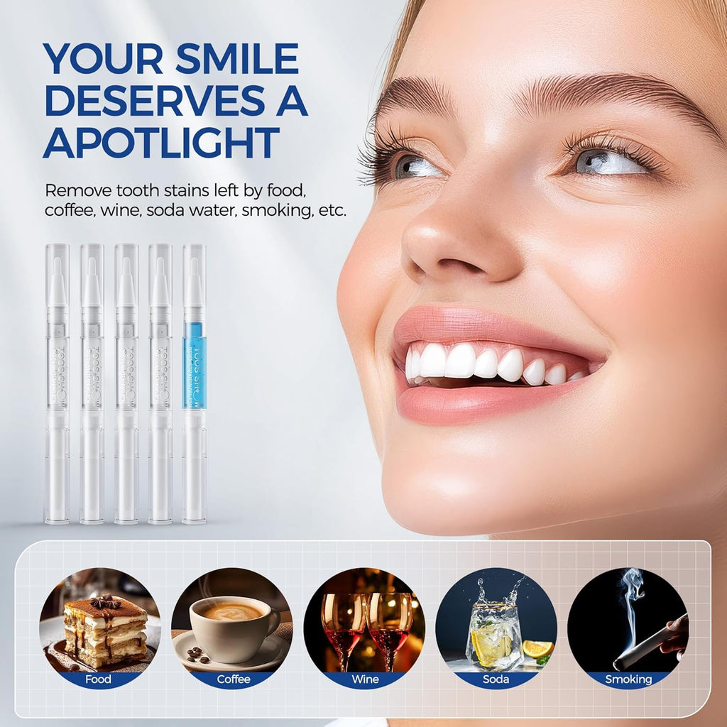 5 x Teeth Whitening Pen Gel (4+1 Desensitizing Gel), No Sensitivity Teeth Whitening Gel Kit, Effective Teeth Whitener, Travel-Friendly Tooth Whitening Pen, Carbamide Peroxide Tooth Bleaching