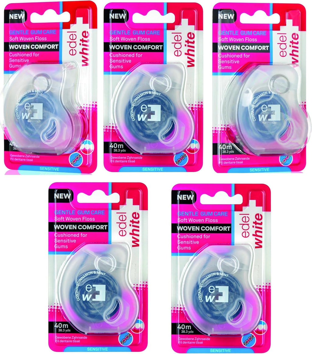 Gentle Gum Care Soft Woven Dental Floss, Minty Cinnamon Flavored Dental Floss | Woven Cushioned Comfort Floss for Sensitive Gums | Expanding & Cushioned Flossing - 131ft Total Length (5 Pack)