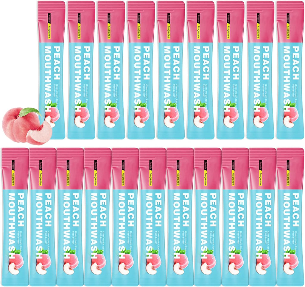 Mini Mouthwash Travel Size,Peach Flavor Portable Individual Travel Mouth Wash for Fresh Breath, Refreshing Long Lasting Gentle Oral Care Mouthwash Packs(Pack of 20)