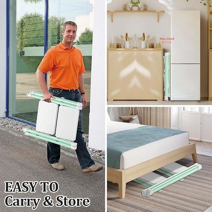 2 Step Ladder, Folding Step Stool with Anti-Slip Wide Pedal, Anti-Slip Feet, Sturdiest Steel Construction, Steel Ladder for Home and Office, Green White