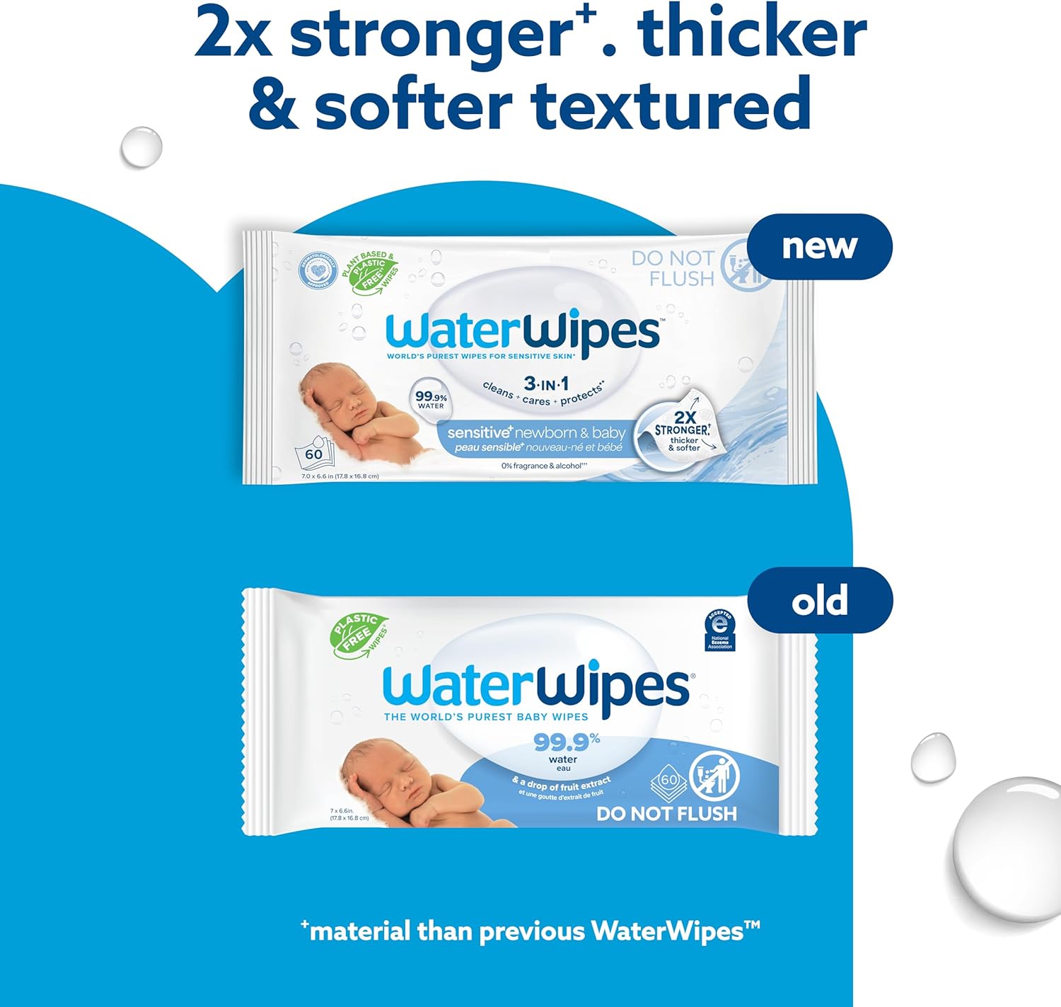 WaterWipes Sensitive+ Newborn & Baby Wipes, 3-In-1 Cleans, Cares, Protects, 99.9% Water, Unscented & Hypoallergenic, 60 Count