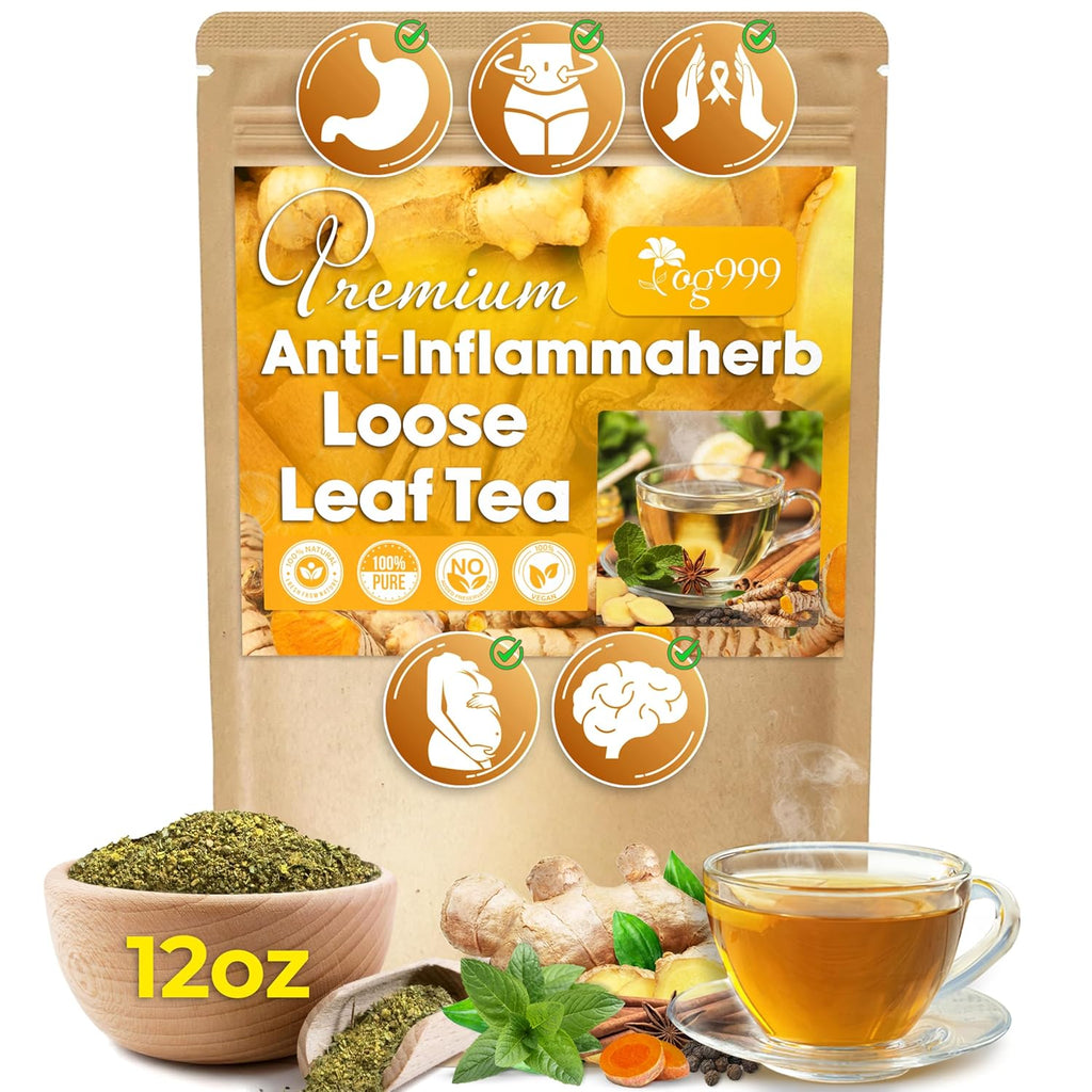 TOG999, 12oz/200 cups Anti-Inflammaheb Loose Leaf Tea | 100% Natural Blend of Ginger, Turmeric, Peppermint, Black Pepper & Cinnamon | Caffeine-Free, Sugar-Free, Gluten-Free, Vegan, Handcrafted