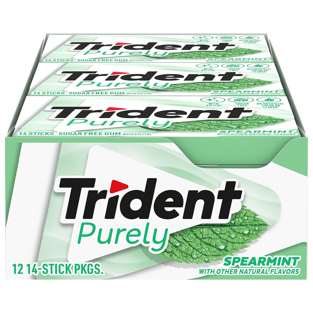 Trident Purely Spearmint Sugar-Free Chewing Gum, 12 Packs of 14 Pieces (168 Total Pieces)