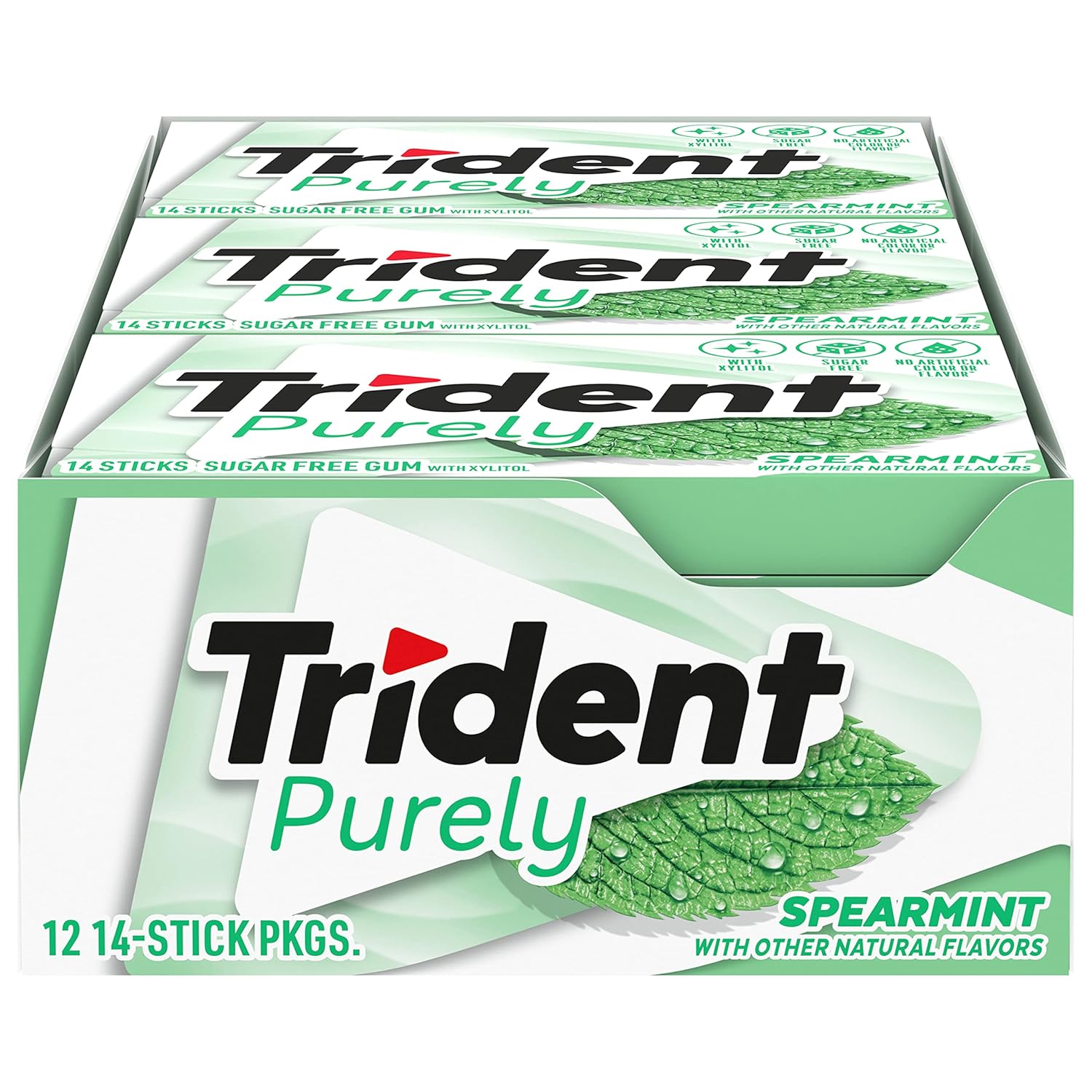 Trident Purely Spearmint Sugar-Free Chewing Gum, 12 Packs of 14 Pieces (168 Total Pieces)