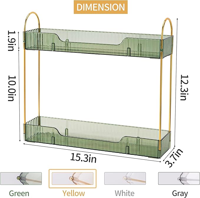 YCIA&DONE 2 Tiers Narrow Vanity Makeup Organizer, Bathroom Organizers Countertop Slim, Perfume Holder Skincare Storage Cosmetic Shelf Spice Rack, for Small Desktop Counter Space, Vintage Green