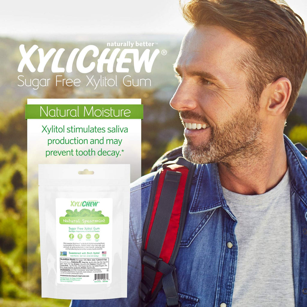 Xylichew 100% Xylitol Chewing Gum - Non GMO, Non Aspartame, Gluten Free, and Sugar Free Gum - Natural Oral Care, Relieves Bad Breath and Dry Mouth - Spearmint, 500 Count