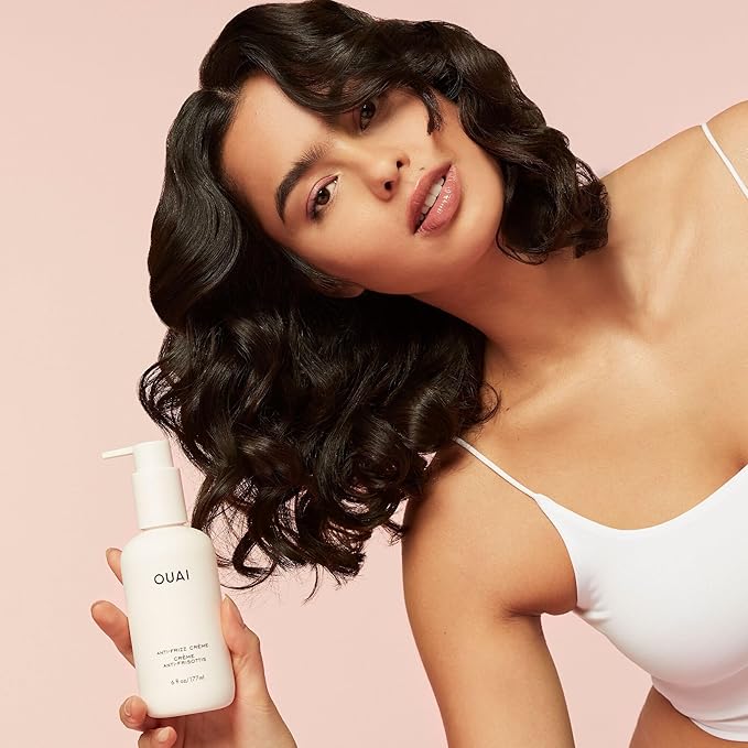 OUAI Anti Frizz Cream Travel Size - Moisturizing Hair Cream with Frizz Control & Heat Protection - Provides Hydration with Jackfruit & Beetroot Extract - Paraben, Phthalate & Sulfate Free (3 oz)