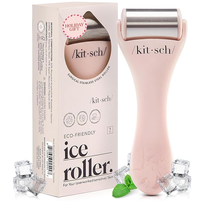 Kitsch Ice Roller for Face – Stainless Steel Face Ice Roller to Reduce Puffiness, Redness & Headaches – Cooling Facial Roller for Skin Care, Irritation Relief & Spa-Like Experience at Home - Pink