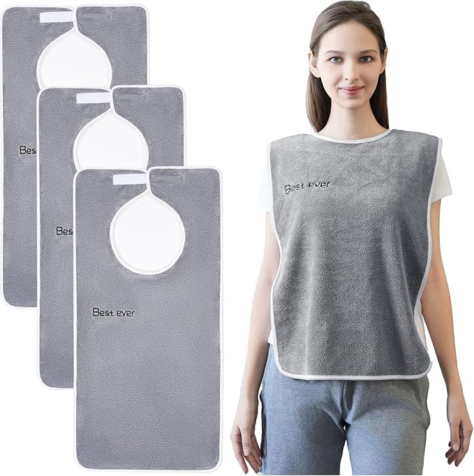 3 Pack Adult Bibs, Microfiber Super Soft Eating Cloth for Adults, Disabled, Adjustable, Dining Clothing Protector