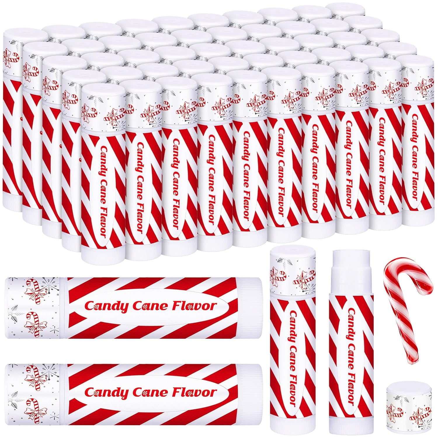 25 Pack Christmas Lip Balms Bulk Christmas Candy Peppermint Cane Scented Holiday Flavor Lip Balm Gifts Xmas Party Gifts Bulk Xmas Items Stocking Stuffers for Women Men Staff Employee (Candy)