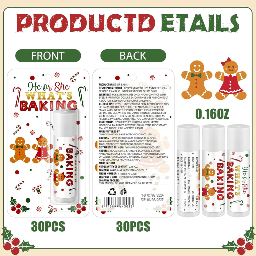 30 Pack Christmas Gingerbread Baking Baby Shower Games Prizes Gifts Bulk Lip Balms Favors for Winners Adults Guests Gender Reveal Favors Decorations Baby Shower Souvenirs Gift Bags Stuffers