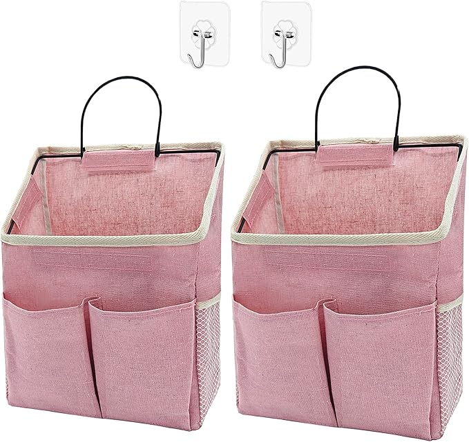 2pcs Wall Hanging Storage Bag,Wall Hanging Organizer Bags with Pockets, Wall Organizer Storage for Dormitory Bathroom Bedroom Kitchen(Pink)