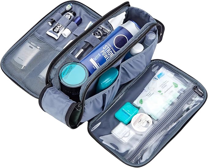 ZEEMO Travel Toiletry Bag for Men, Medium Water-Resistant Double-Sided Full-Open Dopp Kit, Versatile Organizer for Shower and Hygiene Accessories, Bathroom Essentials, Cosmetics, Green