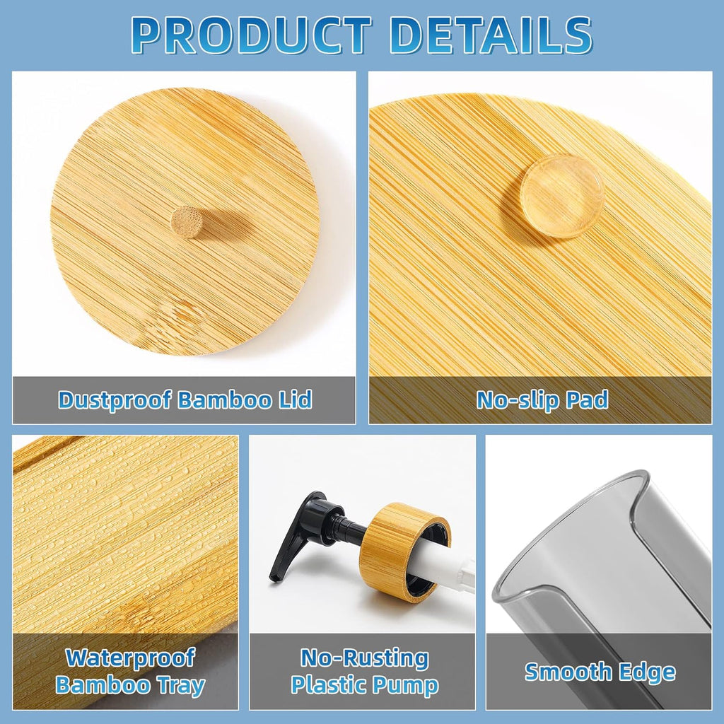 VITVITI Mouthwash Dispenser for Bathroom, Mouth Wash Pump Bottle with Paper Cup Holder, 17Oz Refillable Black Mouthwash Container with Bamboo Lid/Tray/Label