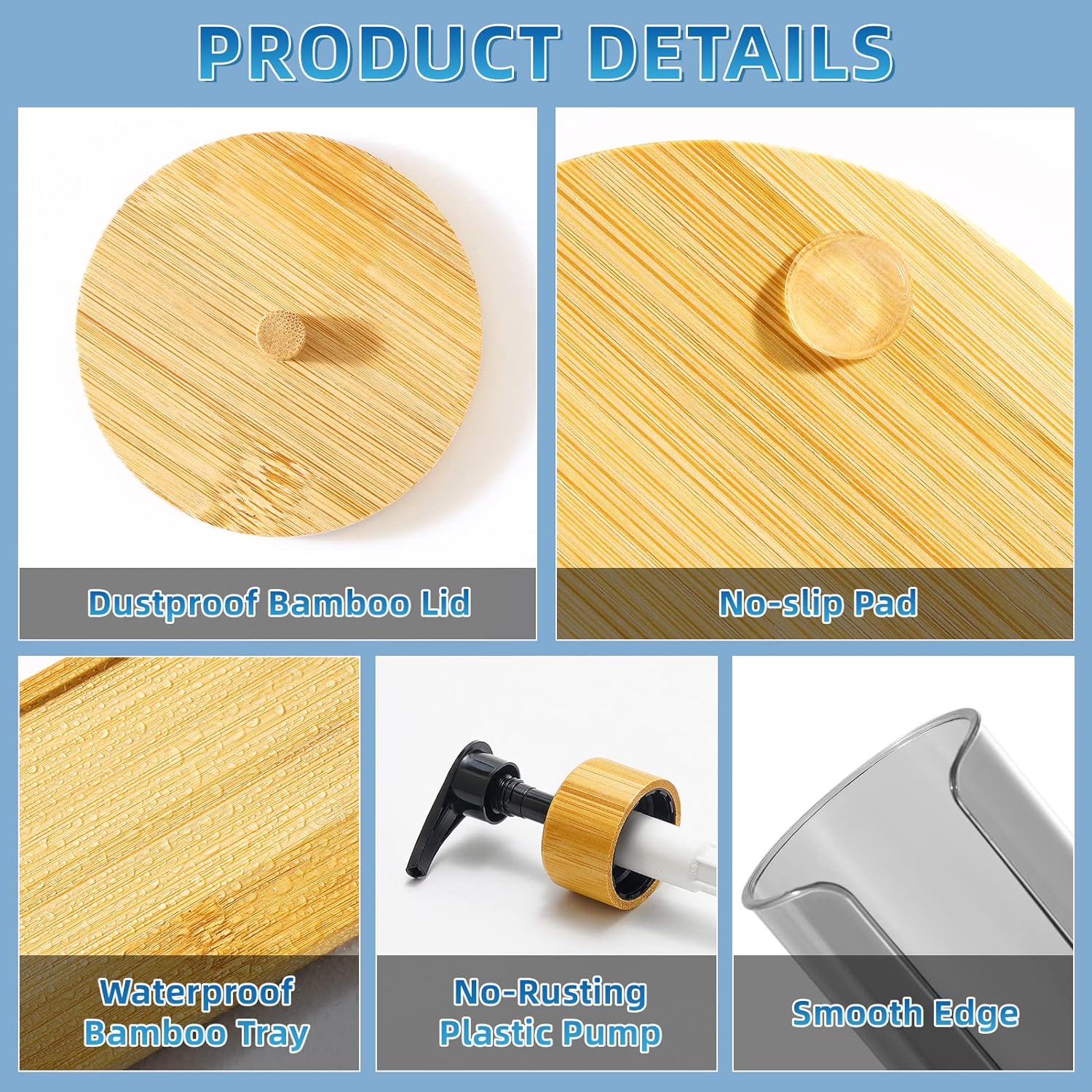 VITVITI Mouthwash Dispenser for Bathroom, Mouth Wash Pump Bottle with Paper Cup Holder, 17Oz Refillable Black Mouthwash Container with Bamboo Lid/Tray/Label