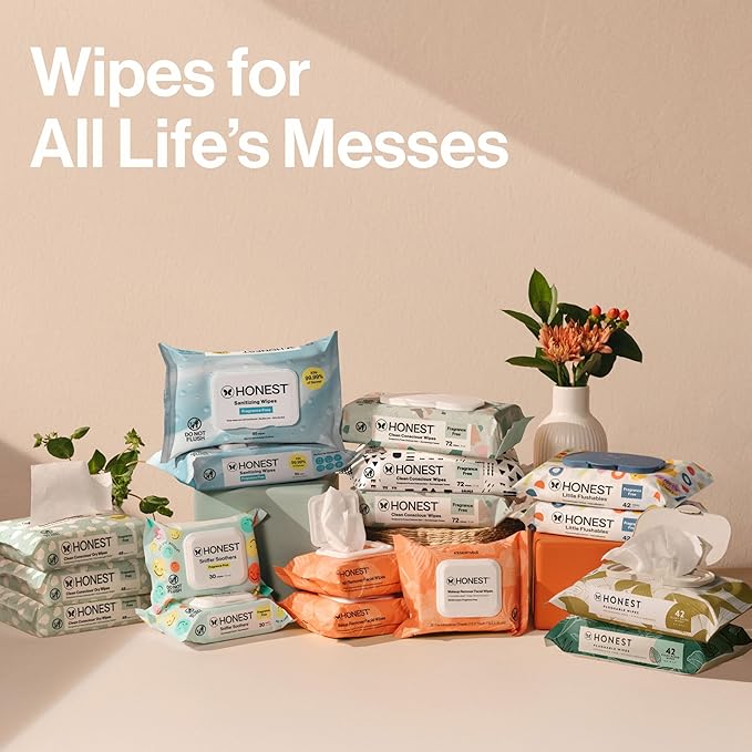 The Honest Company Clean Conscious Multi-Use Wipes Unscented Hypoallergenic Baby for Sensitive Skin 99% Water Plant-Based Compostable Pattern Play 720 Count