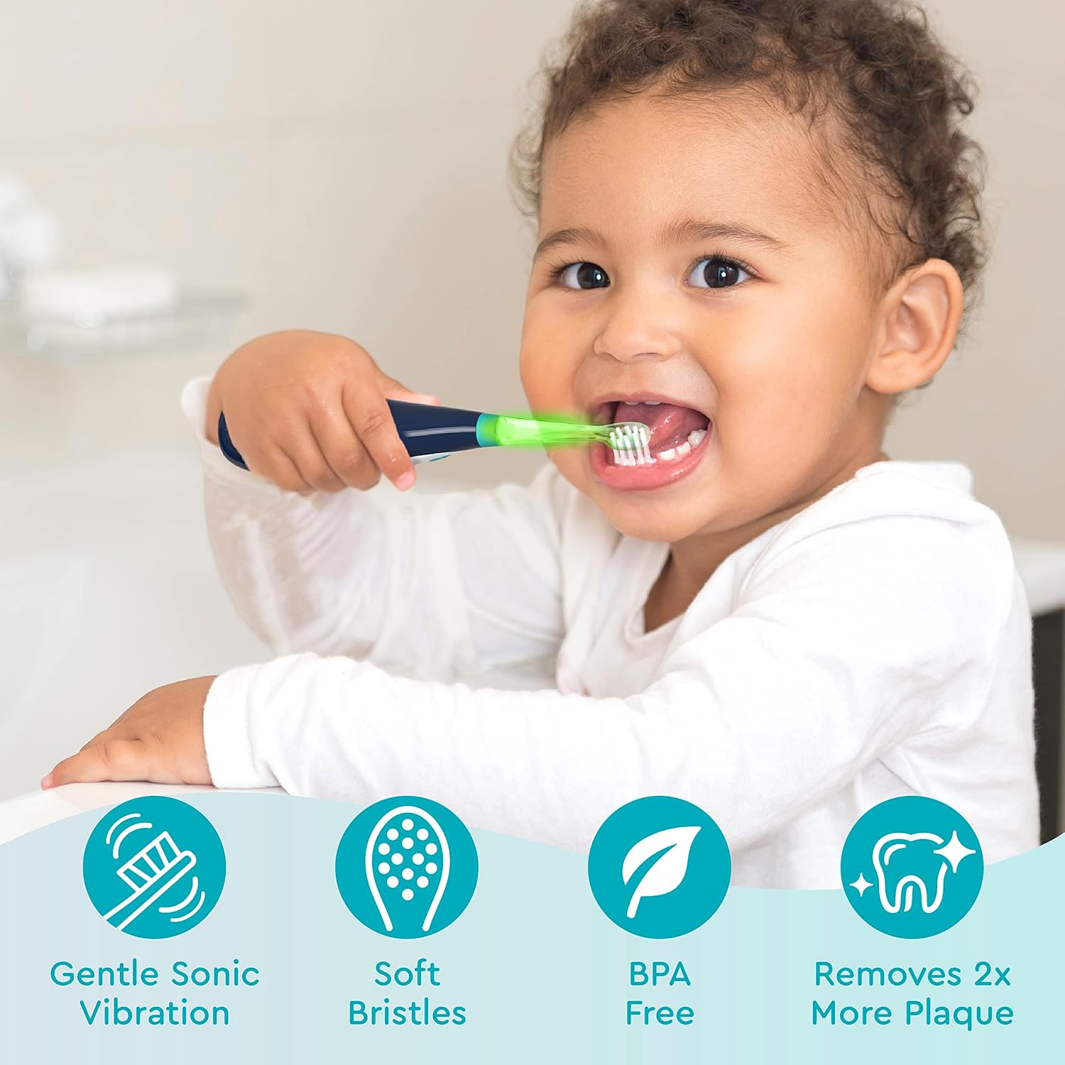 Brusheez Little Toddlers’ Sonic Toothbrush - Safe & Gentle Toothbrush for Ages 1-3 with Built-in, Light-Up 2-Minute Timer, Extra Brush Head, & Storage Base for First-Time Brushers (Parker The Panda)