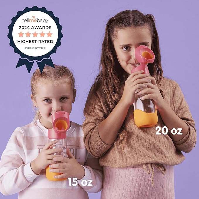 b.box 20oz Tritan Kids Water Bottle –Toddler Drink Bottle with Straw for School, Daycare, Travel w/Easy-Grip Triangular Design, Leak Proof Lid & Handle, BPA Free, Dishwasher Safe (Strawberry Shake)