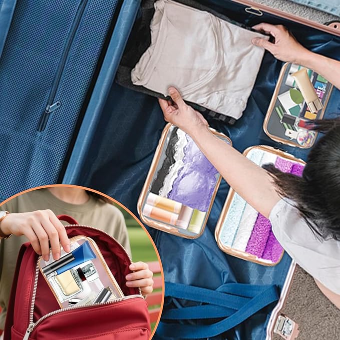 AURUZA Clear Makeup Bag,Portable Travel Toiletry Bags with Zipper, TSA Approved Clear Organizer Bags, PVC Cosmetic Pouch for Airport Airline Compliant