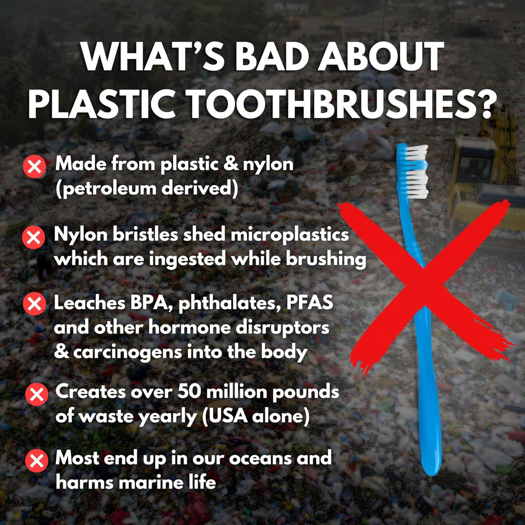 PRIMALS Horse Bristle & Bamboo Toothbrush (4-Pack) - Luxurious & Soft Horse Bristles - Fully Biodegradable - Plastic & Nylon Free - Quick Dry Design