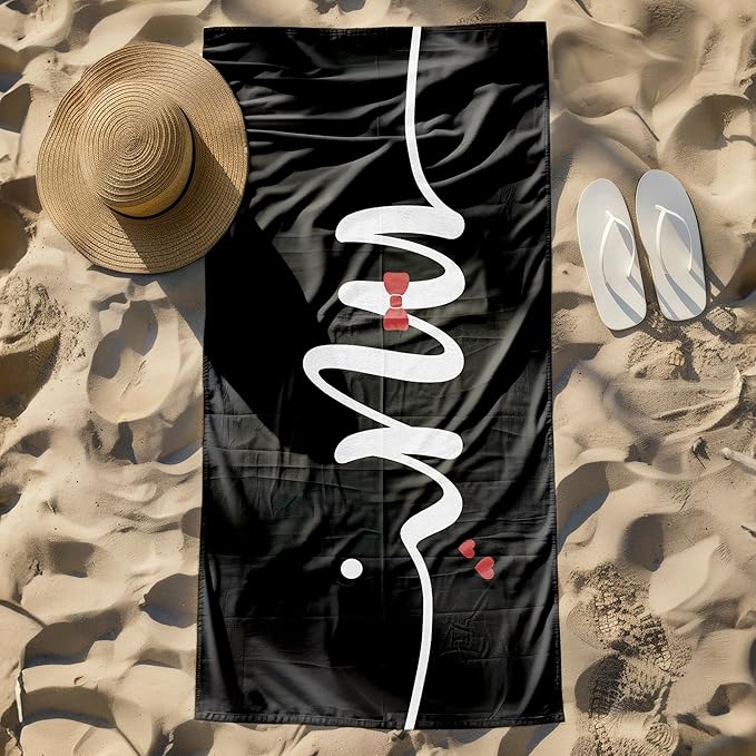 Black Mr Groom Beach Towel, Wedding Beach Party Pool Towels, Just Married Honeymoon Wedding Gifts Large Bath Travel Towels for Newlywed Couple, Honeymoon Mr and Mrs Groom Gifts, 30x60in