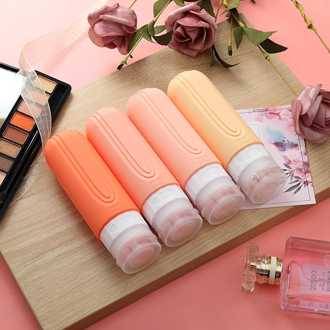 Travel Bottles for Toiletries, Tsa Approved 3oz Travel Size Containers BPA Free Leak Proof Refillable Liquid Silicone Squeezable Travel Accessories for Shampoo Conditioner Lotion (4 Pack)