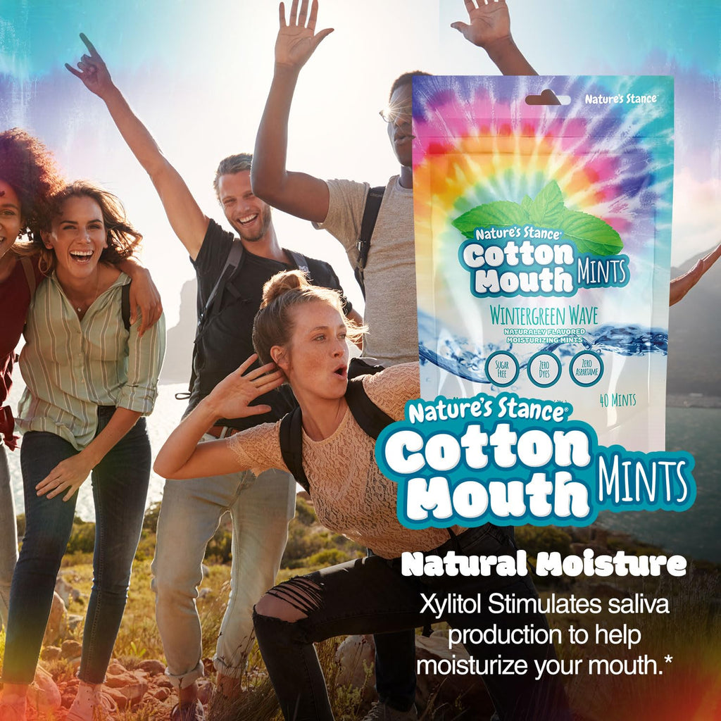 Nature's Stance Xylitol Mints for Cotton Mouth Relief, Dry Mouth Lozenges Sugar Free, Mouth Watering Mints - Stimulates Saliva & Freshens Breath, 40 Count (Wintergreen Wave)