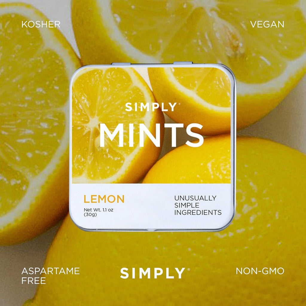 SIMPLY Mints | Lemon Breath Mints | Pack of Six (180 Pieces Total) | Zesty & Refreshing + Aspartame-Free + Vegan + non-GMO