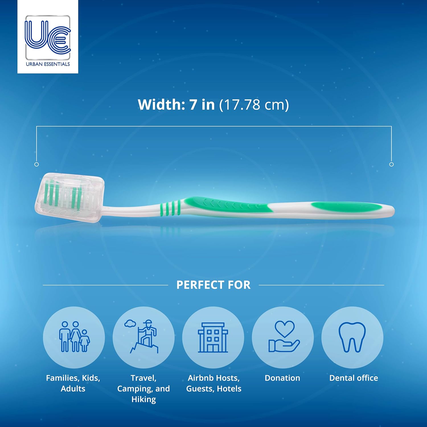 Urban Essentials Bulk Toothbrush Package with Covers | Premium Quality Individually Wrapped Colorful Tooth Brushes | Medium Soft Toothbrush Hygienic Cap for Donations, Travel, Hotels (100 Pack)