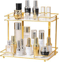 2 Tier Bathroom Cabinet Countertop Organizer Perfume Lipstick Makeup Organizer Cosmetics Storage Display Rack Vanity Tray Metal Dresser Storage Shelf White Marble Ceramic Tray Golden