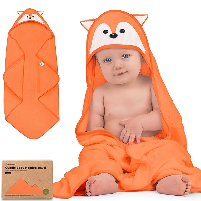 KeaBabies Hooded Baby Towel for Newborn - Viscose Derived from Bamboo Large Baby Bath Towels with Hood for Boys, Girls, Toddler, Extra Absorbent & Soft Newborn Bath Essentials (Fox, Petite)