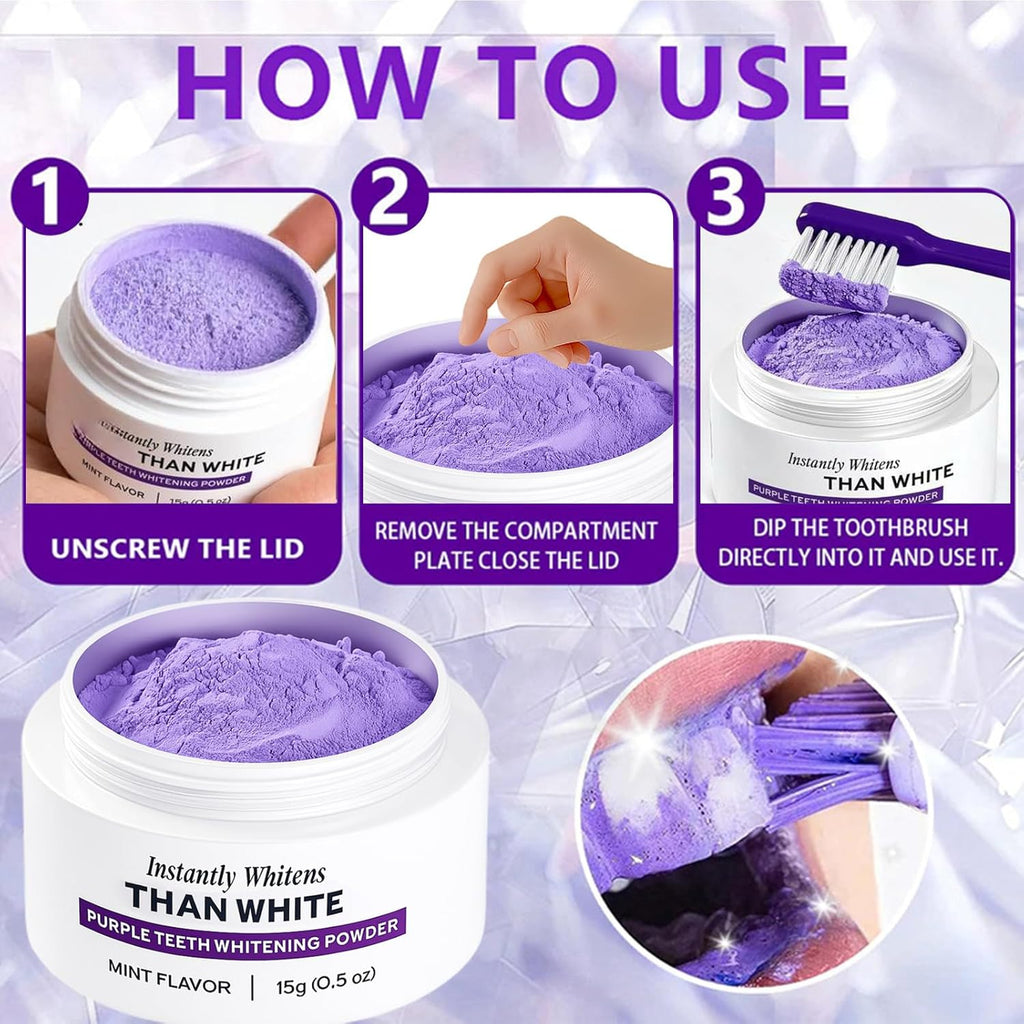 Purple Teeth Whitening Powder, Advanced Tooth Restoration Powder, Natural Teeth Restoration Powder-15g, Professional Oral Care, Protect Gums and Freshen Breat (2 Bottle)