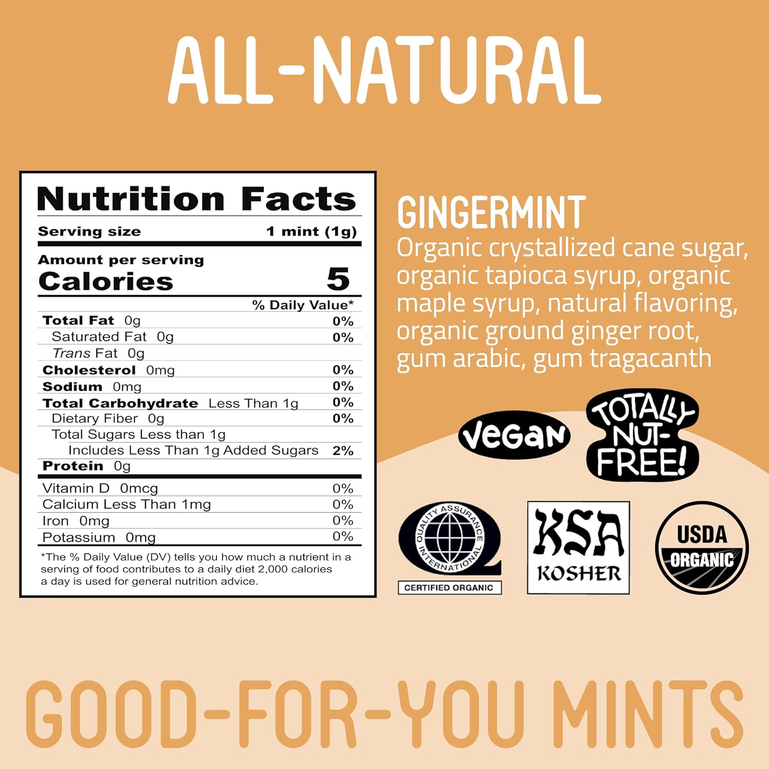 VerMints Organic Breath Mints GingerMint - Real Ginger Flavored Candies - Travel Size Tin - Non-GMO, Nut Free, Gluten Free, Vegan, Kosher Organic Candy Mints - 1.41oz Tins (Pack of 6)