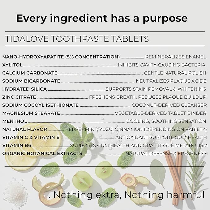 Cinnamon Fluoride-Free Toothpaste Tablets with Nano Hydroxyapatite | Natural Whitening, Enamel Strengthening, Plastic-Free & Travel-Friendly (4 Month Refill)