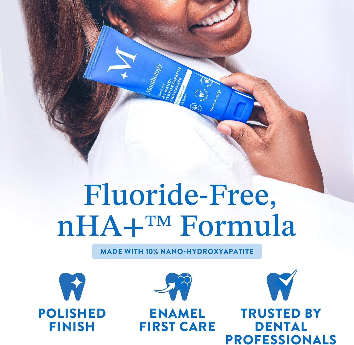 Mouthology 10% Nano Hydroxyapatite Toothpaste (Fluoride Free), Whitening*, Supports Enamel Care*, Appropriate for Sensitive Teeth*, SLS Free, Xylitol nHA Toothpaste for Adults, Mint 4oz (USA Made)